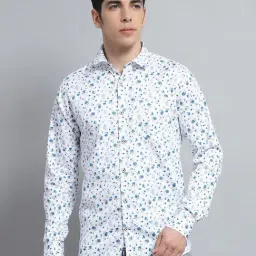 Monte Carlo White Cotton Regular Fit Floral Print Shirt-picture-49