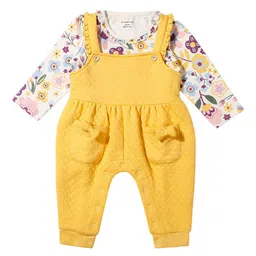 My Milestones Infant Girls Floral Cotton Dungarees With Printed Top-29