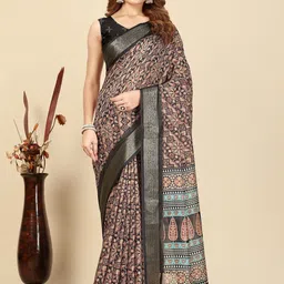 J 6 DESIGNER Ethnic Motifs Printed Woven Design Border Zari Bhagalpuri Saree-picture-3