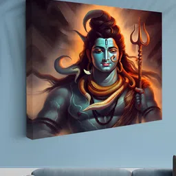Aura Blue & Orange Colored Lord Shiva Printed Canvas Wall Art-image-28
