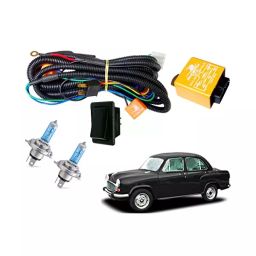 Auto Pearl Phoenix Headlamp 100/90W & 130/100W Wiring Harness Kit with Relay, Switch & Halonix H4 12V 130/100W Halogen Bulb for Ambassador-14