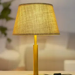 FOS LIGHTING Transitional Brushed Beige & Golden Steel Table Lamp With Fabric Shade image 1