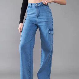 DOLCE CRUDO Blue High Rise Stretchable Cargo Jeans-image-95
