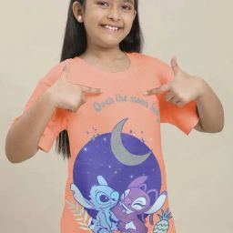 Kidsville Girls Peach Cotton Printed Tshirt-image-36