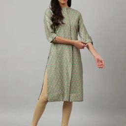 W Frost Green Printed Straight Kurta-image-93