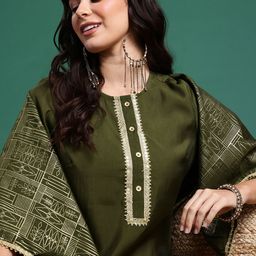 Sangria Round Neck Regular Sequinned Kurta with Trousers & Dupatta-image-7