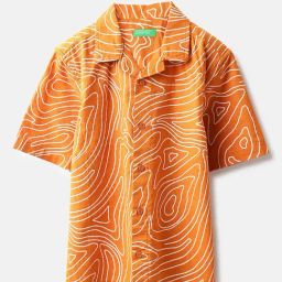 United Colors of Benetton Boys Orange Cotton Abstract Shirt-image-82