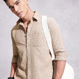 WROGN Self Design Textured Pure Cotton Casual Shirt-image-79