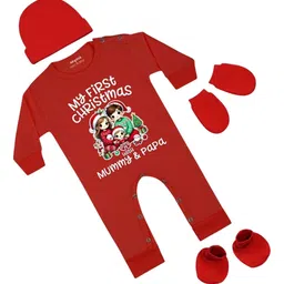 Arvesa Infants My First Christmas Printed Bodysuit with Cap Booties Mitten-picture-39