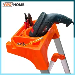 Pro Home 3 Steps Aluminium Ladder Front Step 120 cm Load Capacity 250 Kg With Platform & Tool Tray Orange image 3