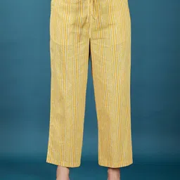Aramya Women Striped Straight Fit Cotton Trousers-image-70