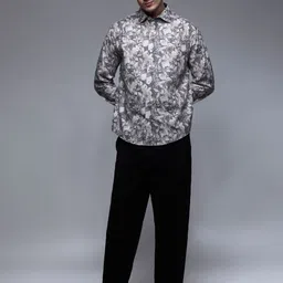 Paper Cut Oversized Printed Cotton Linen Spread Collar Casual Shirt-picture-30