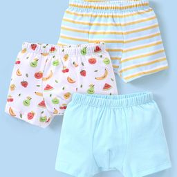Babyhug 100% Cotton Fruits  Printed Trunk Pack of 3 - White & Blue-image-67