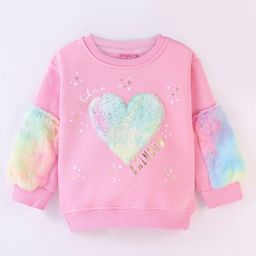Little Kangaroos Fleece Full Sleeves Sweatshirt with Furr Heart Applique - Pink-image-78