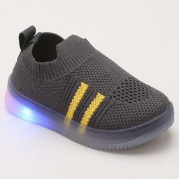 Priaansha Kids Striped & Mesh Designed Detailed LED Slip On Unisex Shoes - Grey-image-12
