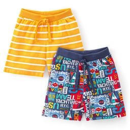 Babyhug Cotton Knit Shorts with Striped and Text Print Pack of 2 - Multicolour-image-71
