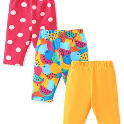 Babyhug Cotton Lycra Three Fourth Leggings Polka Dot & Fruits Print Pack of 3 - Multicolor-image-88