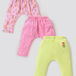 Babyhug Interlock Knit Full Length Diaper Legging Deer & Polka Dot Print Pack Of 3 - Multicolor-image-85