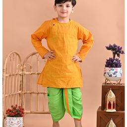 Superminis Cotton Full Sleeves Abstract Embroidered Kurta with Dhoti - Mustard Yellow-image-71