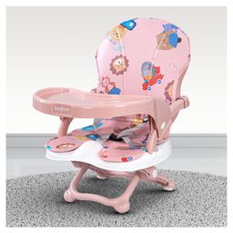 BAYBEE 2-in-1 Foldable Booster Chair Feeding Chair for Dining Table with 4 Height Adjustable Removable Food Tray Safety Belt & Seat Pad - Pink-48