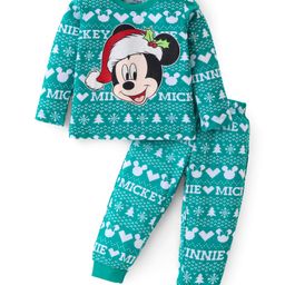 Babyhug Disney Single Jersey Knit Full Sleeves Night Suit With Mickey Mouse Graphics - Green-image-118