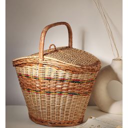 HABEREINDIA Wicker Picnic Basket with Top Handle, Wicker Travel Basket- Beige-image-21