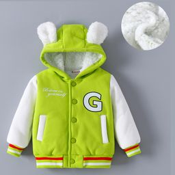 Kookie Kids Full Sleeves Hooded Bomber Jacket with Alphabet Print & Ears Applique - Limegreen-image-71