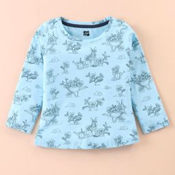 Evimo Single Jersey Knit Full Sleeves Floral Printed Top - Light Blue-image-65