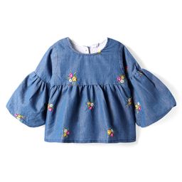 Babyhug Rayon Woven Full Sleeves Top with Floral Embroidery - Navy Blue-image-94