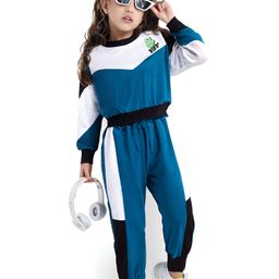 Ollington St. Knit Full Sleeves Colorblocked Sweatshirt & Joggers Set -Blue & White-image-92