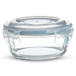 Bergner Borosilicate Glass Side Lock Storage Round Container with Lid - 400ml, Clear (Ice Blue Gasket)-7