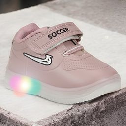 Lil Lollipop Soccer Text Designed Velcro Closure LED Shoes - Peach-image-60