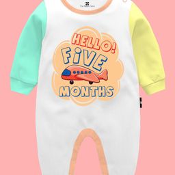 The Peppy Tend Monthly Birthday Theme 100% Cotton Full Sleeves Hello Five Months Text Printed Colour Blocked Romper - Multi Colour-picture-8