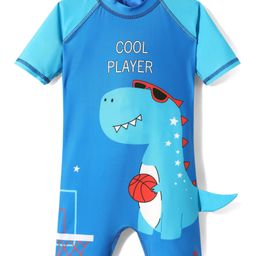 Rovars Half Raglan Sleeves Legged Swimming Bodysuit with Dino Print - Blue-image-84