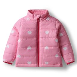 Bonfino Woven Full Sleeves High Neck Padded Jackets With Heart Print - Pink-picture-37