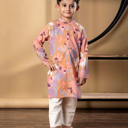 READIPRINT Cotton Woven Full Sleeves Abstract Printed Kurta Pyjama Set - Brown-image-95