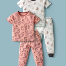 Kidi Wav Pack Of 2 Half Sleeves Baby Animals Printed Coordinating Tees & Joggers Set - Multi Colour-image-95