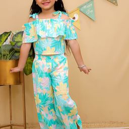 Aj DEZInES Girls Floral Printed Pure Cotton Top With Palazzo-12