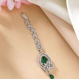 ZENEME Rhodium-Plated American Diamond Studded Maang Tikka Head Jewellery-53