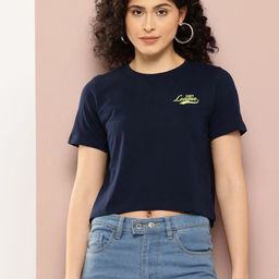 Harvard Women Typography Printed Pure Cotton Crop T-shirt-image-87