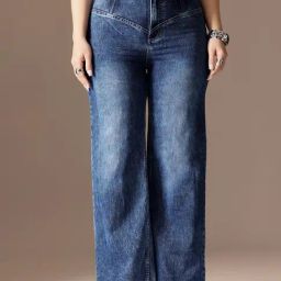 Miss Chase A+ Blue Denim Solid High Rise Jeans-picture-45