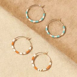 Accessorize London Women's Multi Beaded Hoop Earrings - Pack of 2-image-86