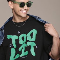 WROGN Typography Printed Drop-Shoulder Sleeves Pure Cotton Oversized T-shirt-image-99