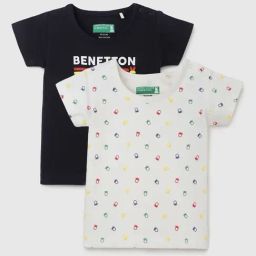 United Colors of Benetton Infant Boys White & Navy Blue Cotton Printed T-shirt (Pack of 2)-picture-22