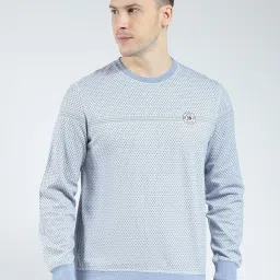 Monte Carlo Blue Regular Fit Self Pattern T-Shirt image 1