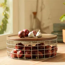 ellementry Twine Beige & Brown Metal Wired Basket - Set of 1-image-1
