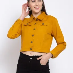Style Quotient Mustard Full Sleeves Cropped Jacket-image-11