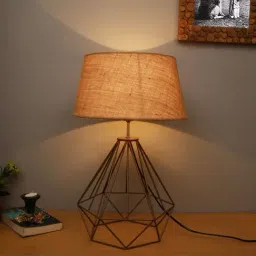 Homesake Beige & Gold Metal Table Lamp With Light Bulb - Set of 1-34
