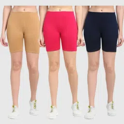 Gracit Beige & Pink Cotton Sports Shorts - Pack Of 3-image-77