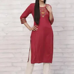 Rangriti Maroon Embroidered Straight Kurta-image-60